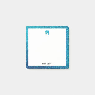 Wit op Blauwgroen Faux Glitter Olifant & Rand, Naa Post-it® Notes
