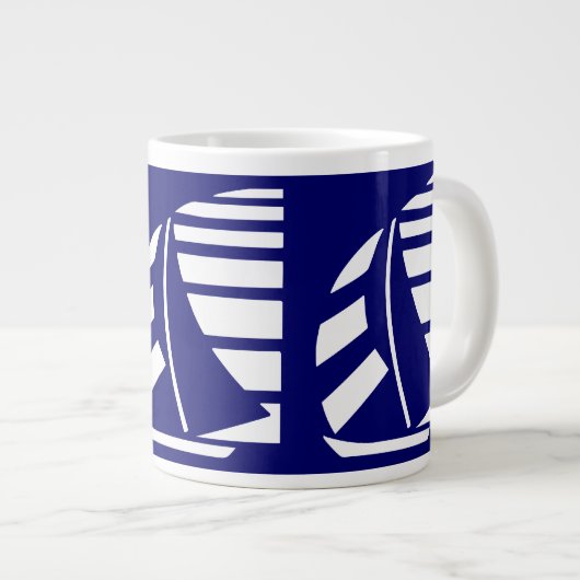 Wit op Blue Racing Boats Jumbo Coffee Mok (Voorkant rechts)