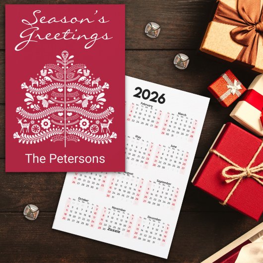 Wit op de rode Scandinavische kerstboomkalender Feestdagenkaart