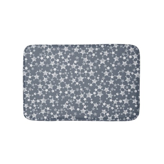 Wit op donkerblauw-grijs | Lino Print Stars Patroo Badmat (Voorkant)