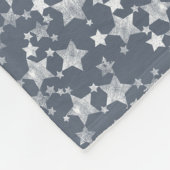 Wit op donkerblauw-grijs | Lino Print Stars Patroo Fleece Deken (Hoek)