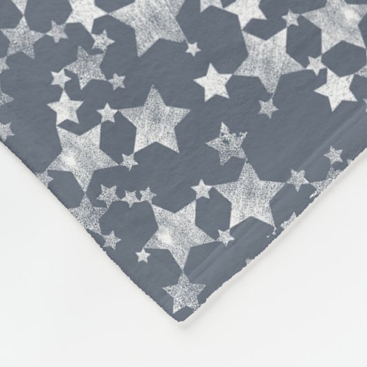 Wit op donkerblauw-grijs | Lino Print Stars Patroo Fleece Deken (Hoek)