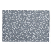 Wit op donkerblauw-grijs | Lino Print Stars Patroo Kussensloop (Achterkant-Links)