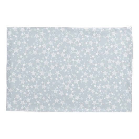 Wit op Dusty Blue | Lino Print Stars Patroon Kussensloop (Achterkant-Links)