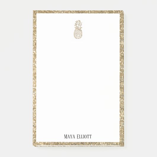 Wit op Gouden Faux Glitter Ananas & Rand Post-it® Notes (Voorkant)