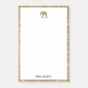 Wit op Gouden Faux Glitter Olifant & Rand, Naam Post-it® Notes