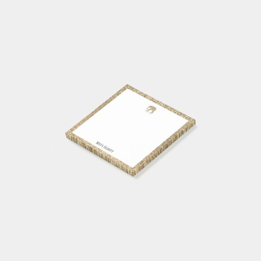Wit op Gouden Faux Glitter Olifant & Rand Post-it® Notes (Schuin)