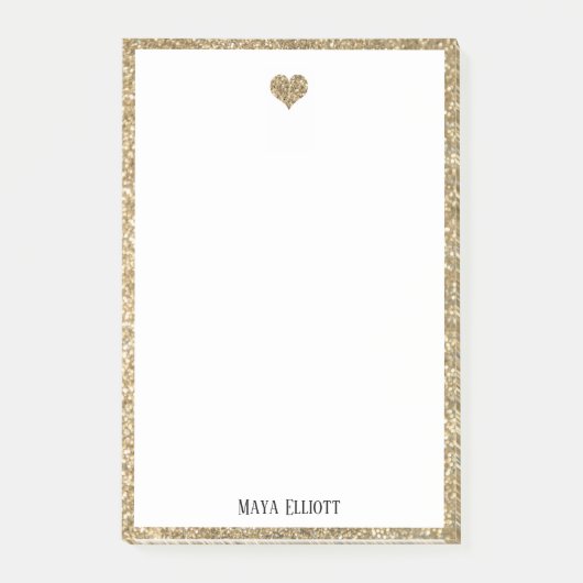 Wit op gouden nepschitterende hart- en randversier post-it® notes (Voorkant)