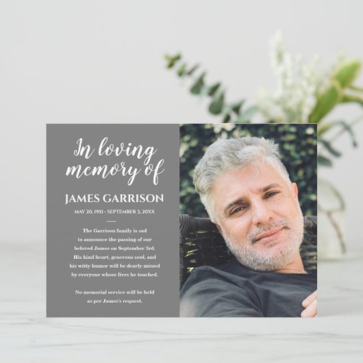 Wit op grijs in liefdevolle herinnering Fotoaankon Kaart (Staand voorkant)