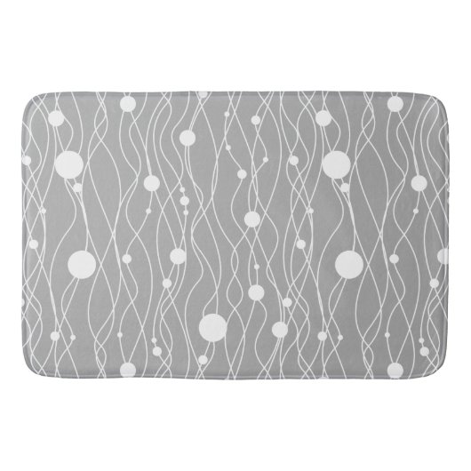 Wit op grijs Modern Swirly Lines & Stippen Badmat (Voorkant)