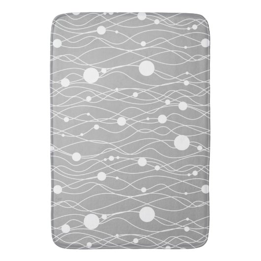 Wit op grijs Modern Swirly Lines & Stippen Badmat (Voorkant Verticaal)