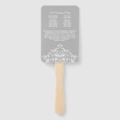 Wit op grijze elegante damasten huwelijksprogramma handwaaier (Achterkant)
