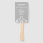 Wit op grijze elegante damasten huwelijksprogramma handwaaier (Voorkant)