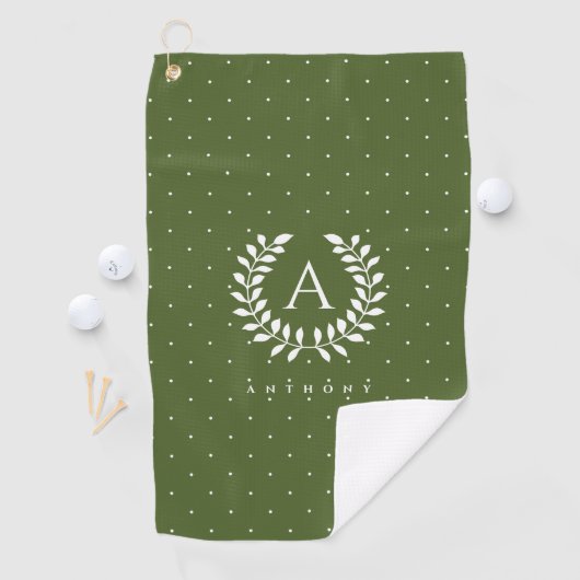 Wit Op Groen Lauwerier Monogram Stippenpatroon Golfhanddoek (Insitu)