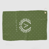 Wit Op Groen Lauwerier Monogram Stippenpatroon Golfhanddoek (Horizontaal)