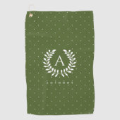 Wit Op Groen Lauwerier Monogram Stippenpatroon Golfhanddoek (Voorkant)