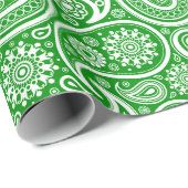 Wit op groen paisleypatroon cadeaupapier (Rol Hoek)