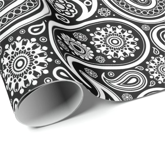 Wit op groen  paisleypatroon, verpakking pa cadeaupapier (Rol Hoek)