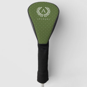 Wit Op Groene Lauwerier Monogram Stippenpatroon Golfheadcover