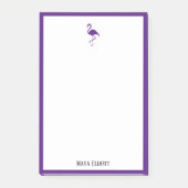 Wit op Helder Paarse Flamingo & Rand met Naam Post-it® Notes (Voorkant)