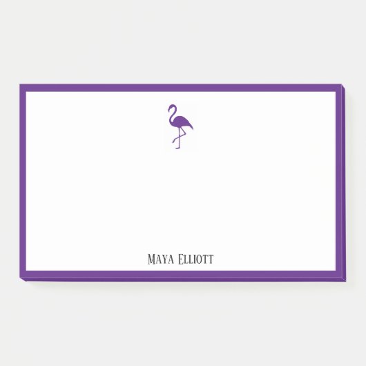 Wit op Helder Paarse Flamingo & Rand w / Naam Post-it® Notes (Voorkant)