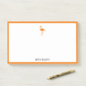 Wit op Helder Sinaasappel Flamingo & Rand w / Naam Post-it® Notes (Op bureau)