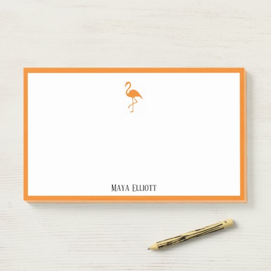 Wit op Helder Sinaasappel Flamingo & Rand w / Naam Post-it® Notes (Op bureau)