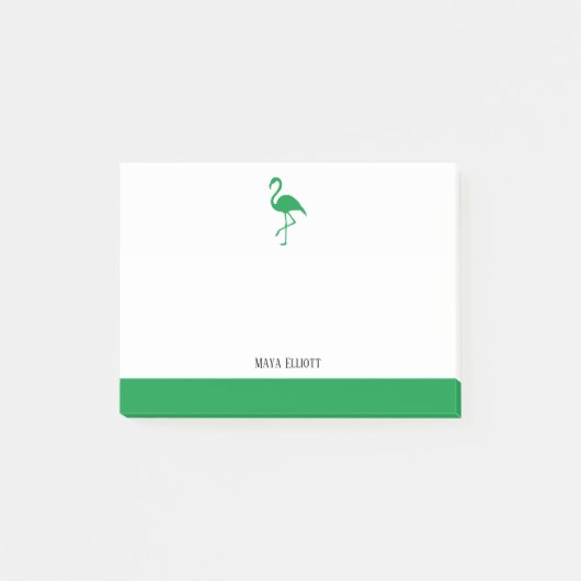 Wit op Heldergroene Flamingo & Rand met Naam Post-it® Notes (Voorkant)