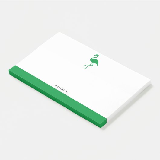Wit op Heldergroene Flamingo & Rand met Naam Post-it® Notes (Schuin)
