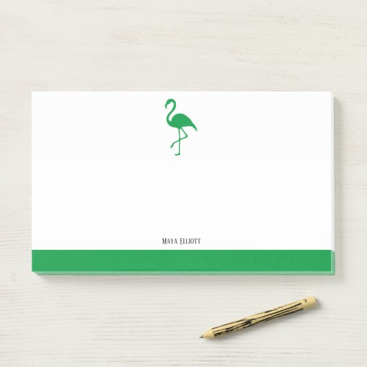 Wit op Heldergroene Flamingo & Rand met Naam Post-it® Notes (Op bureau)