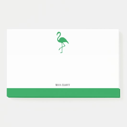Wit op Heldergroene Flamingo & Rand met Naam Post-it® Notes (Voorkant)