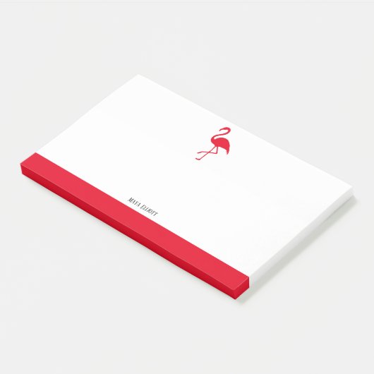Wit op Helderrode Flamingo & Rand met Naam Post-it® Notes (Schuin)
