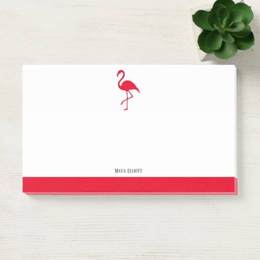 Wit op Helderrode Flamingo & Rand met Naam Post-it® Notes (Kantoor)
