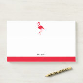 Wit op Helderrode Flamingo & Rand met Naam Post-it® Notes (Op bureau)