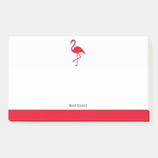 Wit op Helderrode Flamingo & Rand met Naam Post-it® Notes (Voorkant)