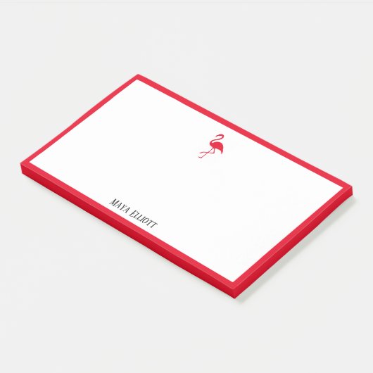 Wit op Helderrode Flamingo & Rand w / Naam Post-it® Notes (Schuin)