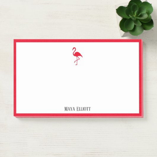 Wit op Helderrode Flamingo & Rand w / Naam Post-it® Notes (Kantoor)