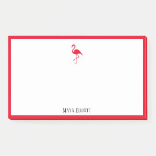 Wit op Helderrode Flamingo & Rand w / Naam Post-it® Notes