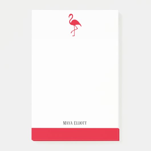 Wit op Helderrode Flamingo & Rand w / Naam Post-it® Notes (Voorkant)