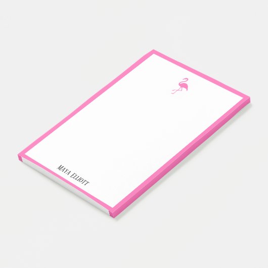 Wit op Helderroze Flamingo & Grens met Naam Post-it® Notes (Schuin)