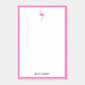 Wit op Helderroze Flamingo & Grens met Naam Post-it® Notes (Voorkant)