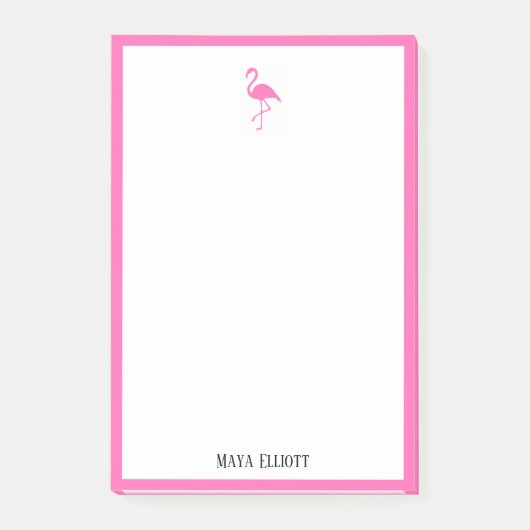 Wit op Helderroze Flamingo & Grens met Naam Post-it® Notes (Voorkant)