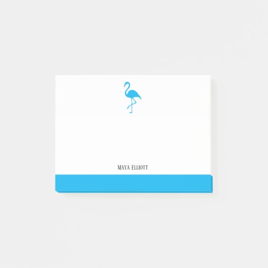 Wit op Hemelsblauw Flamingo & Rand met Naam Post-it® Notes (Voorkant)