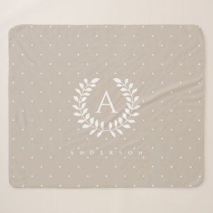 Wit Op Koel Beige Lauwerier Monogram Stippen Sherpa Deken