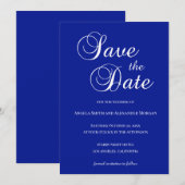 Wit op Koninklijk Blauwe Decoratieve Script Save The Date (Voorkant / Achterkant)