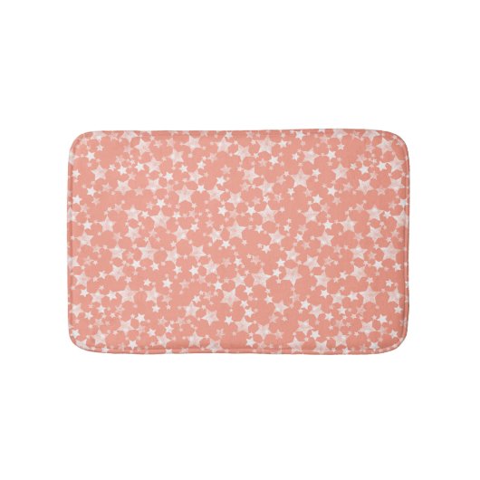 Wit op koraal | Lino Print Stars Patroon Badmat (Voorkant)