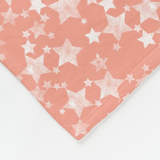 Wit op koraal | Lino Print Stars Patroon Fleece Deken (Hoek)