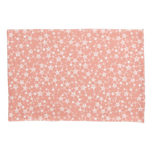 Wit op koraal | Lino Print Stars Patroon Kussensloop (Voorkant-Links)