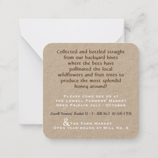 Wit op Kraft  Bee Honey Jar Label Notitiekaartje (Achterkant)