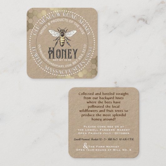 Wit op Kraft  Bee Honey Jar Label Notitiekaartje (Voorkant / Achterkant)